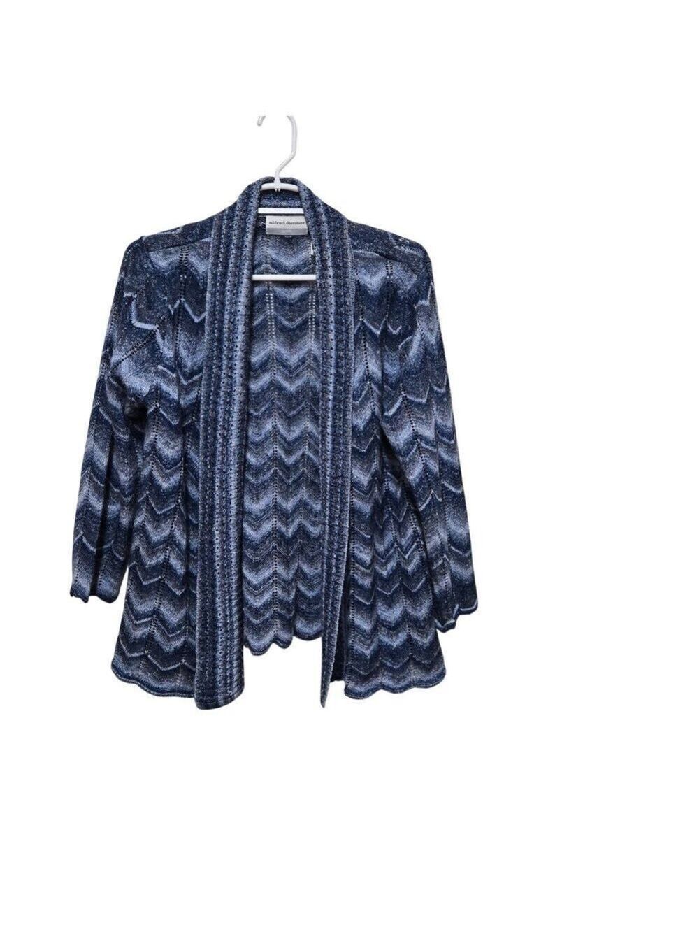 Alfred Dunner PL Blue Chevron Open Front Knit Cardigan